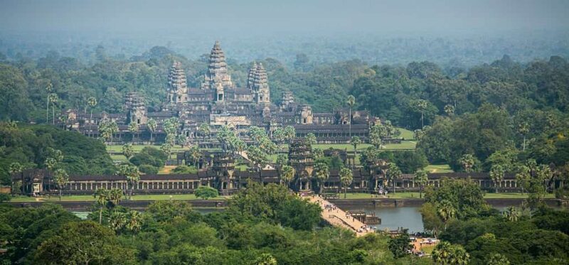 Aerial view of Angkor Wat temple in Cambodia