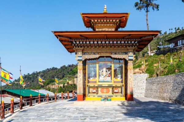 Buddhist pagoda with statue of Guru Rinpoche in Samdrup Jongkhar, East Bhutan
