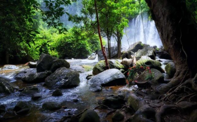A waterfall in the Phnom Kulen National Park, Cambodia