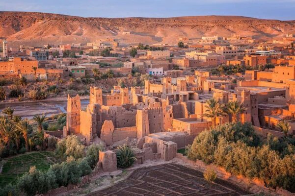 Warm early morning light on Ait-Ben-Haddou (also transcribed as Ait Benhaddou), Morocco