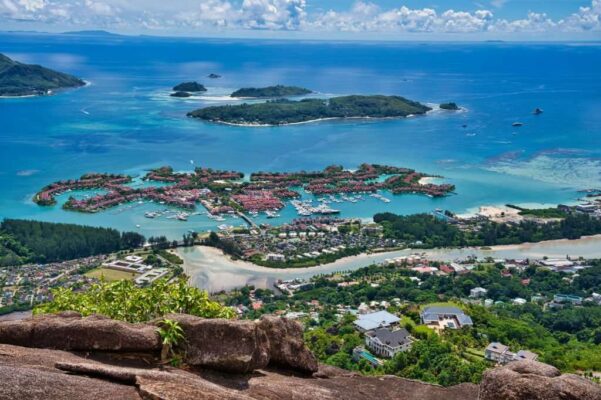 Copolia trail view of St anne marine park, eden island and praslin and la digue, Mahe Seychelles