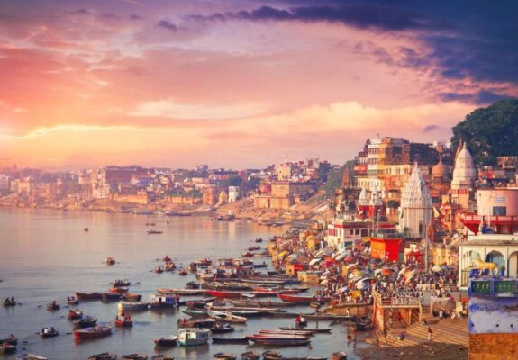 Holy town Varanasi and the river Ganges, India