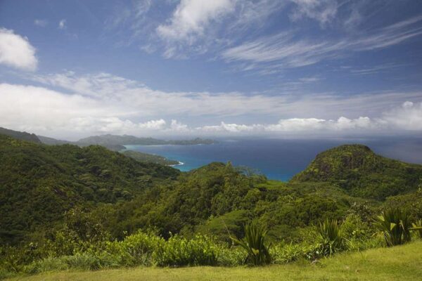 Seychelles, Mahe Island, Morne Seychellois National Park, View of the western coast near Kopolia Mountain