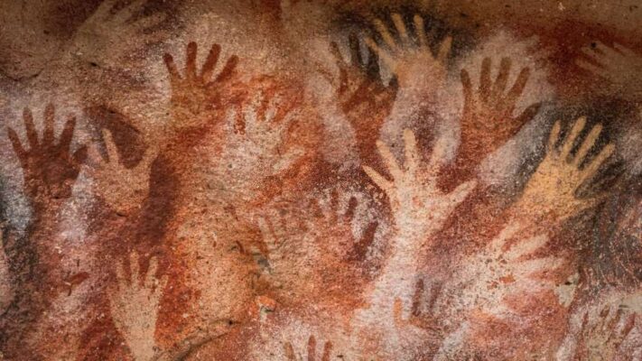 Prehistoric hand paintings at the Cave of Hands in Santa Cruz Province