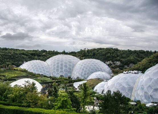The Mediterranean and Tropical biomes at the Eden Project in Cornwall, England.
