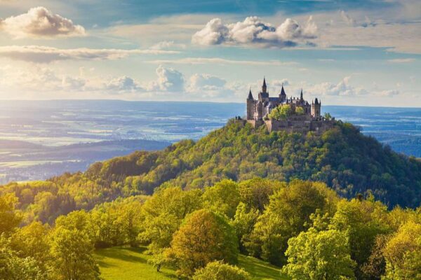 Aerial view of famous Hohenzollern Castle, Baden-Wurttemberg