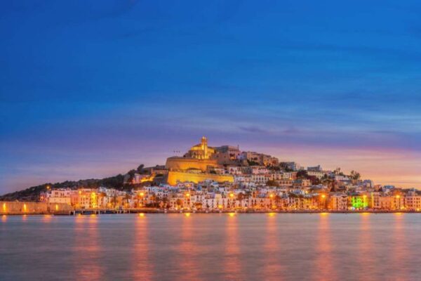 Beautiful view on Ibiza Town, Spain at sunset