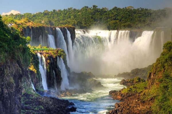 Iguazu Falls (Cataratas del Iguazu) are waterfalls of the Iguazu River on the border of the Argentina and the Brazil. 