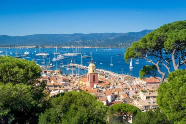 Saint-Tropez old town and yacht marina view from fortress on the hill