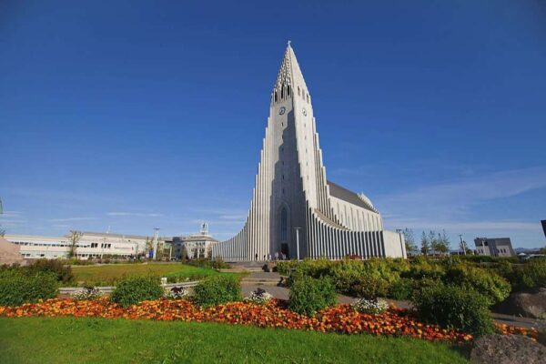 Beautiful wide-angle aerial view of Reykjavik