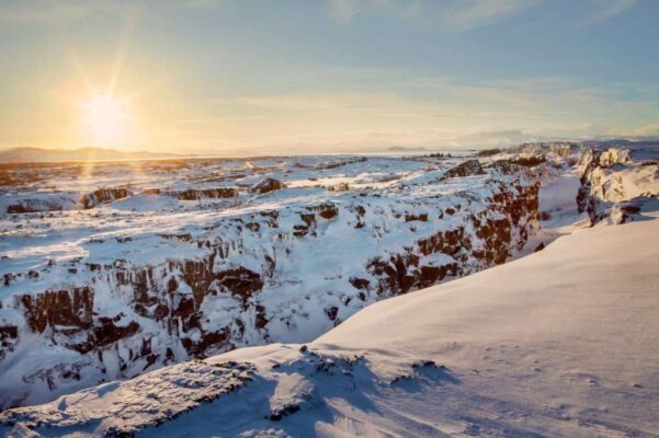 Cold but sunny afternoon in the Thingvellir National Park during winter