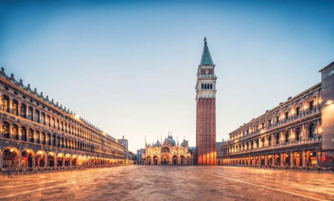 St Marks Square and St. Mark's Basilica in the early morning,Venice