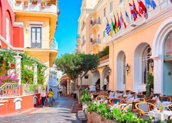 Tourists at Street cafes on Capri Island