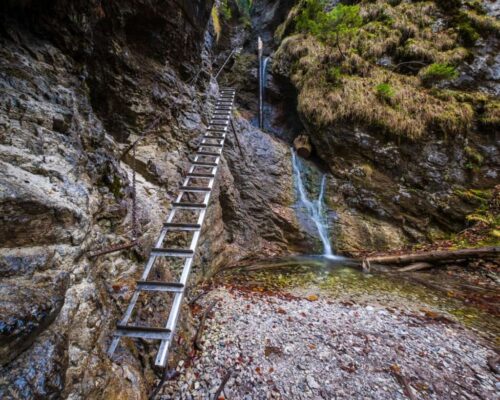 Metal ladder in canyon in Slovak Paradise National Park