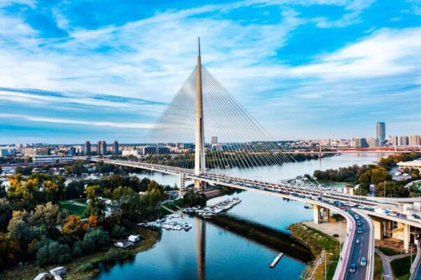 Modern bridge on the river Sava, Belgrade
