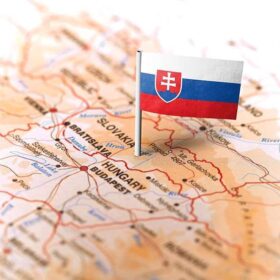 Slovakia pinned on the map with flag