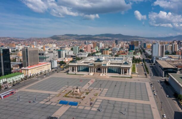 Aerial view of Sukhbaatar Square in Ulaanbaatar