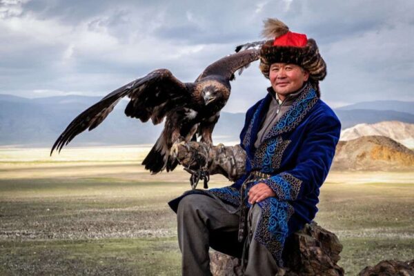 Eagle Hunter with His Eagle in Bayan Olgii