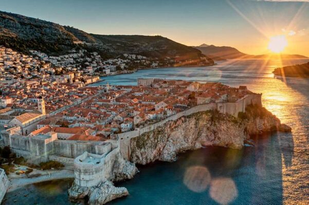 Photo shows beautiful sunrise at Dubrovnik old town